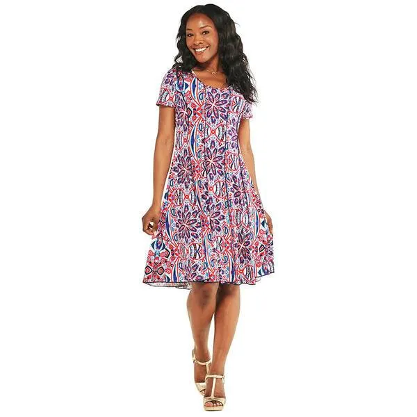 Womens Sami & Jo Short Sleeve Exposed Seam Suzani Shift Dress