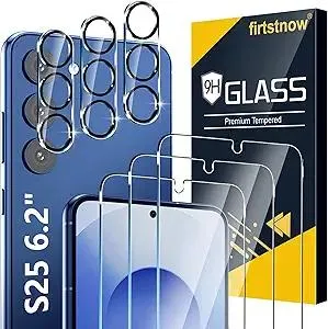 3 Pack Glass Screen Protector for Samsung Galaxy S25 [6.2 inch] + 3 Pack Camera Lens Protector, 9H Tempered Glass, Fingerprint Unlock, HD Clear Case Friendly Anti-Scratch
