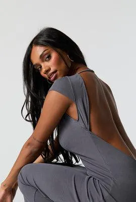 Ribbed Open Back Bodycon Midi Dress