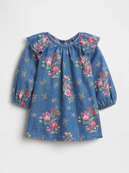 Baby Denim Ruffle Shoulder Dress
