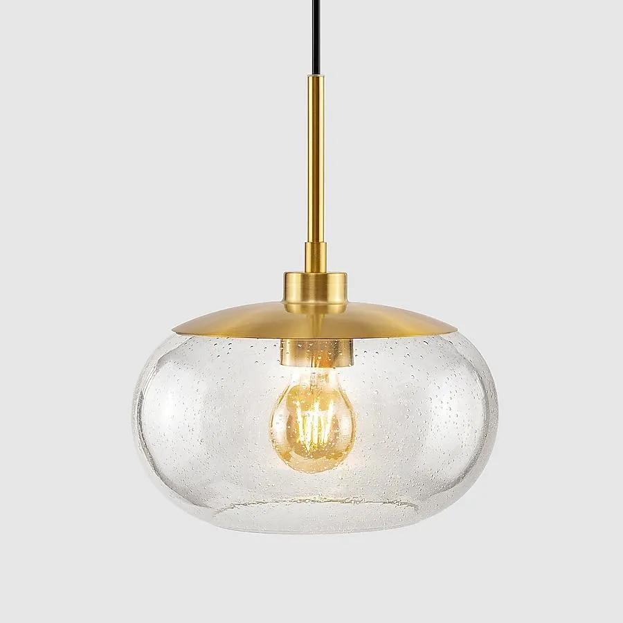 KAWOTI Dome Antique Brass with Seeded Glass Transitional Seeded Glass Dome Medium Hanging Kitchen Island Light