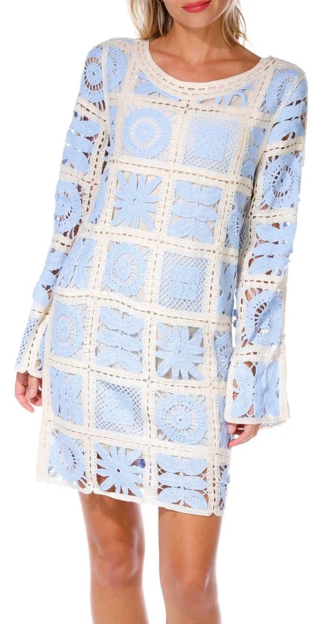 Rebellion Juniors Long Sleeve Crochet Dress