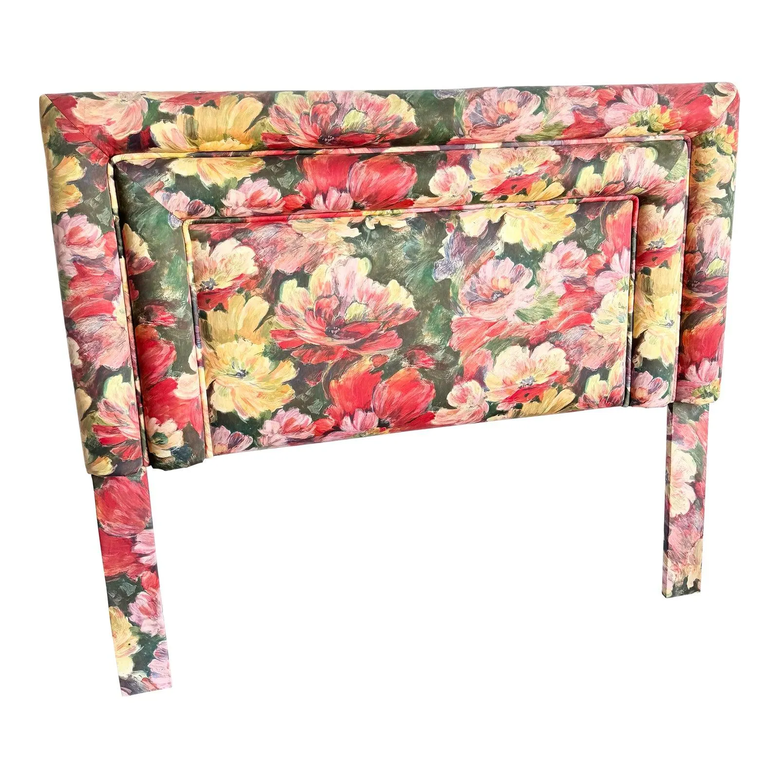 Vintage Floral Upholstered Queen Size Headboard