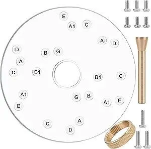 6-1/2" Router Base Plate, Clear Acrylic, Letter-Marked Holes, w/BrassCentering Pin &Brass Nut, Screws for Trim Routers (6-1/2" Circle)