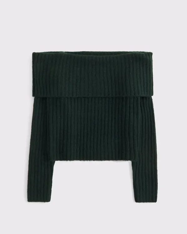 Ribbed Foldover Off-The-Shoulder Sweater
