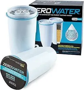 ZeroWater Official Replacement Filter - 5-Stage 0 TDS Filter Replacement - System IAPMO Certified to Reduce Lead, Chromium, and PFOA/PFOS, 2-Pack, White