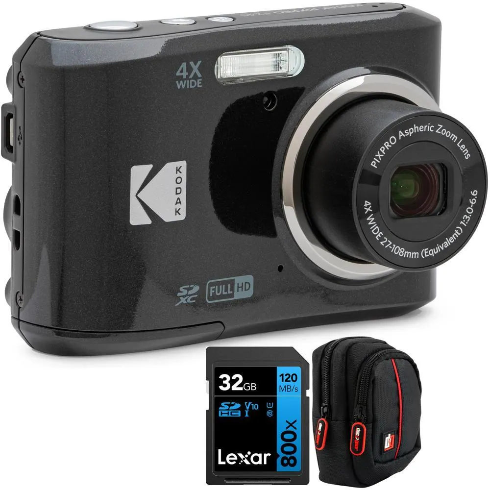 Kodak PIXPRO FZ45 16MP Digital Camera Black +Lexar 32GB Memory Card +Camera Case