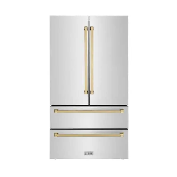 Autograph Edition 36 in. 4-Door French Door Refrigerator with Internal Ice Maker in Stainless Steel & Champagne Bronze