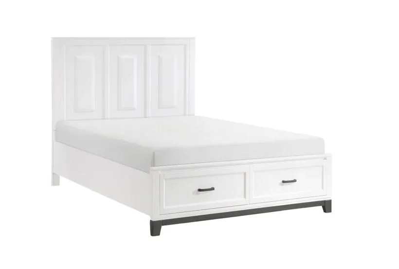 Gunnar White Queen Wood Platform Bed with Footboard Storage