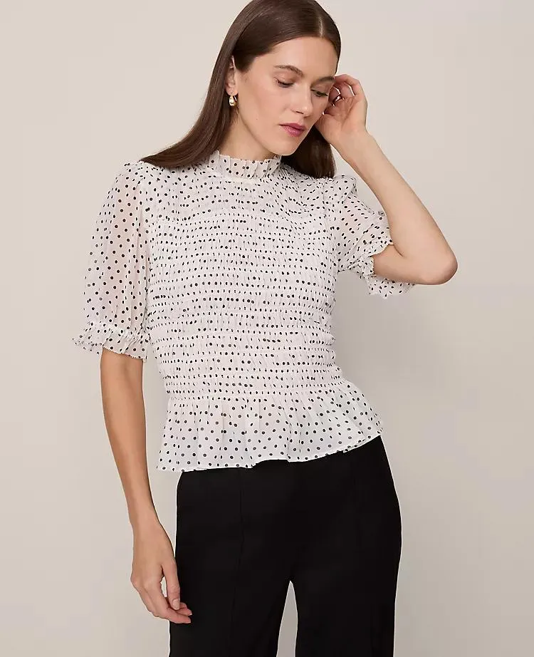 Dotted Smocked Top