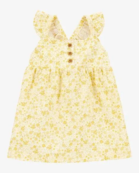 Baby Girl Floral Flutter Dress - Yellow