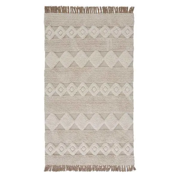 (B690) St. Marco Ivory Flatweave Diamond Design Runner, 2x7