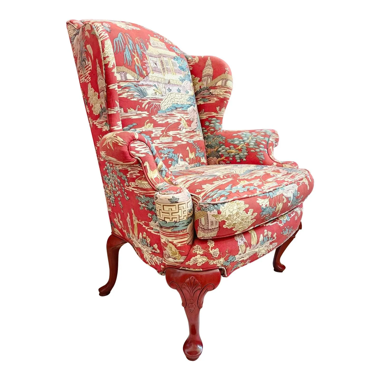 Harden Est. 1844 N Y Bespoke Luxury Ruby Chinoiserie Red Glazed Chair Made in Usa 2000s