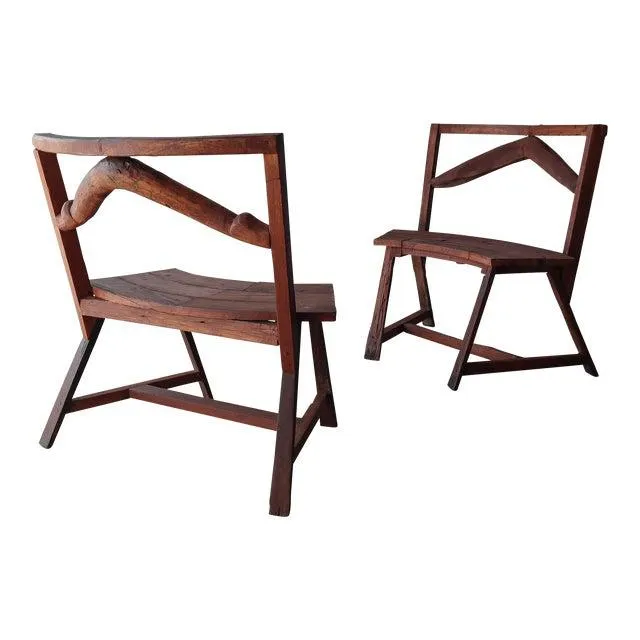 Primitive Bespoke Bench Chairs - a Pair