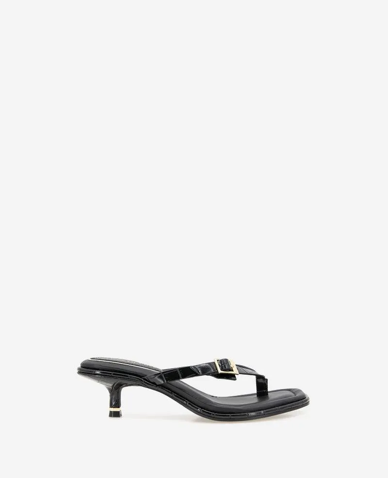 Gillie Embossed Croco Kitten Heel Buckle Sandal