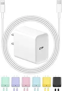iPhone Charger Fast Charging USB C Charger Block Type C Chargers Fast Charging 20W PD Wall Chargers with 6FT Cord for iPhone 14/14 Pro Max/13/13 Max/12/12 Pro Max/iPad