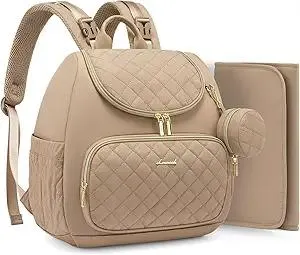 LOVEVOOK Small Diaper Bag Backpack, Waterproof Diaper Bags for Baby Girl Boy with Changing Pad, Stylish Baby Diaper Bag, Travel Diaper Bag for Mom Dad with Stroller Buckles,14 Inch