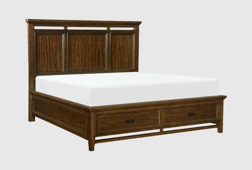 Fulton Queen Brown Wood Platform Storage Bed | Drawers