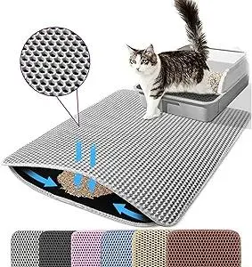Cat Litter Mat, 24x18 Inches Large Double Layer Honeycomb Cat Litter Trapping Mat, Non Slip Waterproof Urine Proof Cat Litter Box Mat for Floor, Kitty Litter Rug, Cat Supplies, Gray