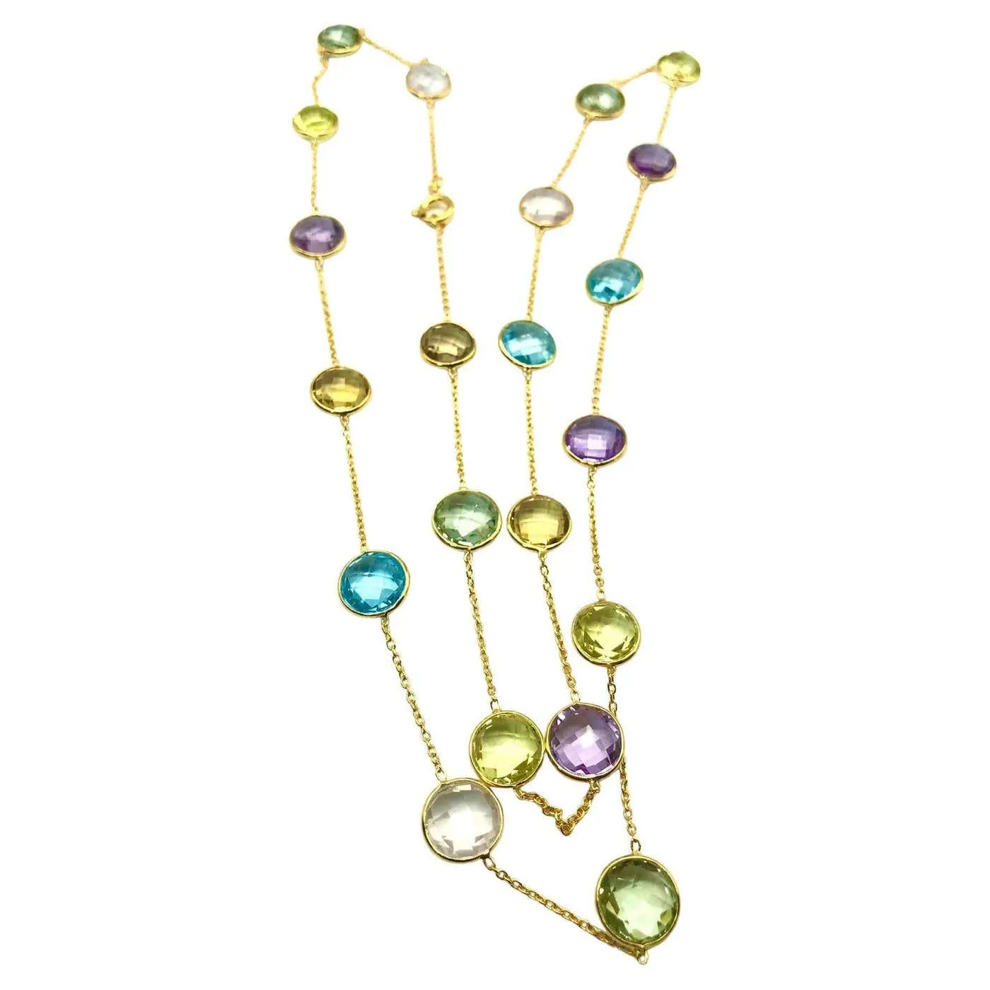 Bochic “Capri” Blue Topaz, Amethyst & Lemon Quartz Necklace Set 18K Gold & Silv