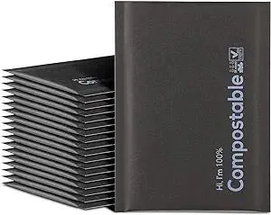 6x10 100% Biodegradable Bubble Mailers,25 Count Kraft Black #000 Compostable Padded Packaging Wrap Envelopes Pouches Eco Friendly Self Seal Bags