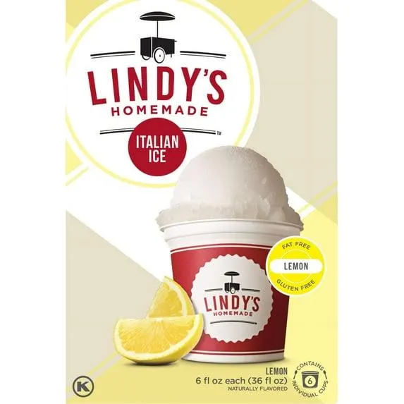Lindy’s Homemade Lemon Italian Ice, Gluten Free Frozen Dessert, 6 Count – 6 fl oz Cups