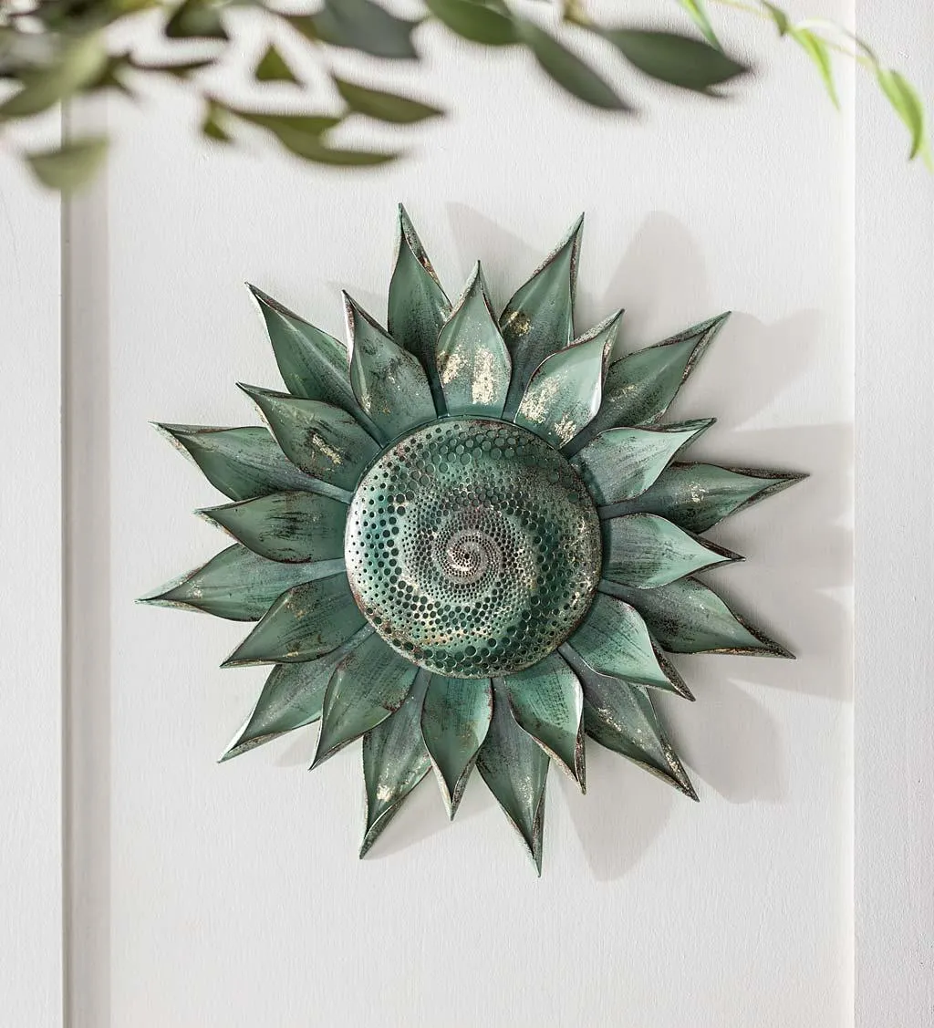 Teal Succulent Distressed Metal Wall Art