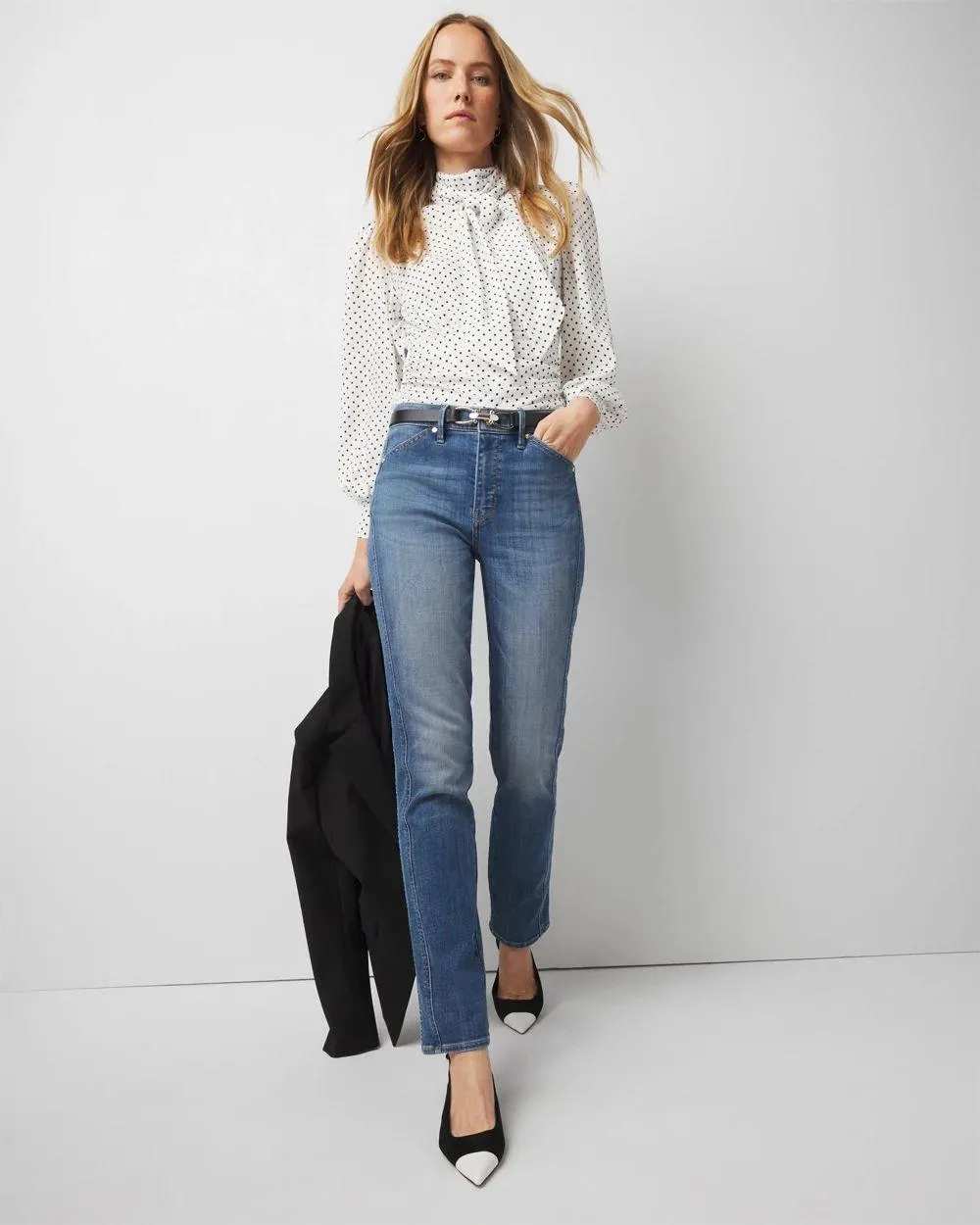 High-Rise Novelty Side-Seam Straight Jeans