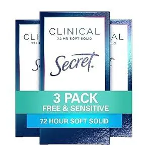 Secret Clinical Strength Soft Solid Antiperspirant and Deodorant for Women, Free & Sensitive, 1.6 oz, Pack of 3