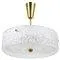 Round Textured Glass Ring & Brass Pendant Lamp attributed to J. T. Kalmar for Kalmar, 1950s