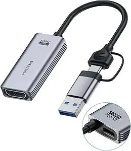 Hagibis USB3.0 Video Capture Card with 100W PD HDMI to USB/USB C 1080P HD 60fps Live and Record Video Audio Game MS2130 for Quest 3 2 Pro VR Switch2 PS4/5 Live Broadcast, Gaming, Streaming (UHC07P)