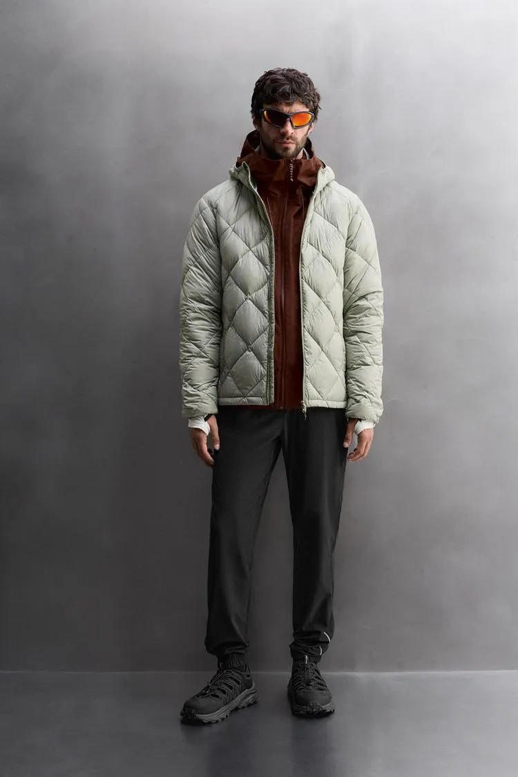 100% FEATHER HOODED PUFFER JACKET