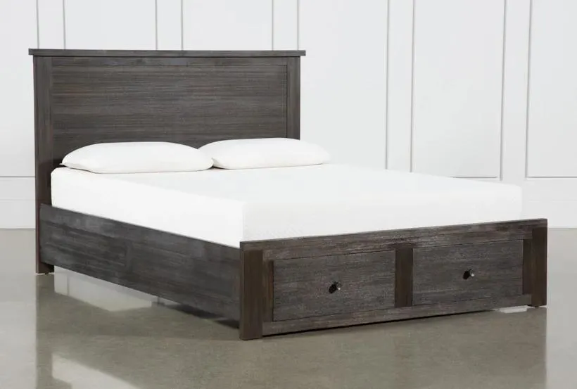 Larkin Espresso Queen Wood Panel Bed with Footboard Storage