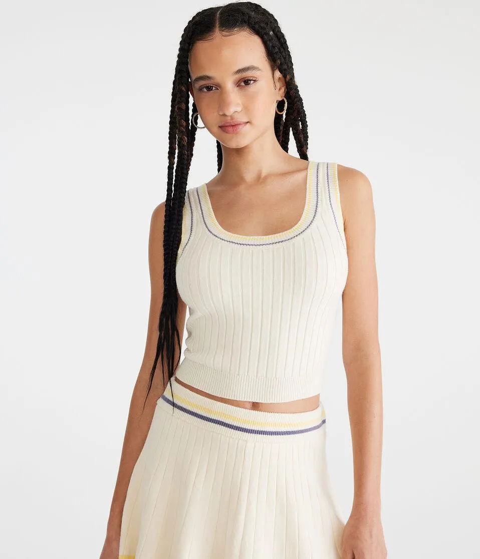 Striped Cropped Scoop-Neck Sweater Tank