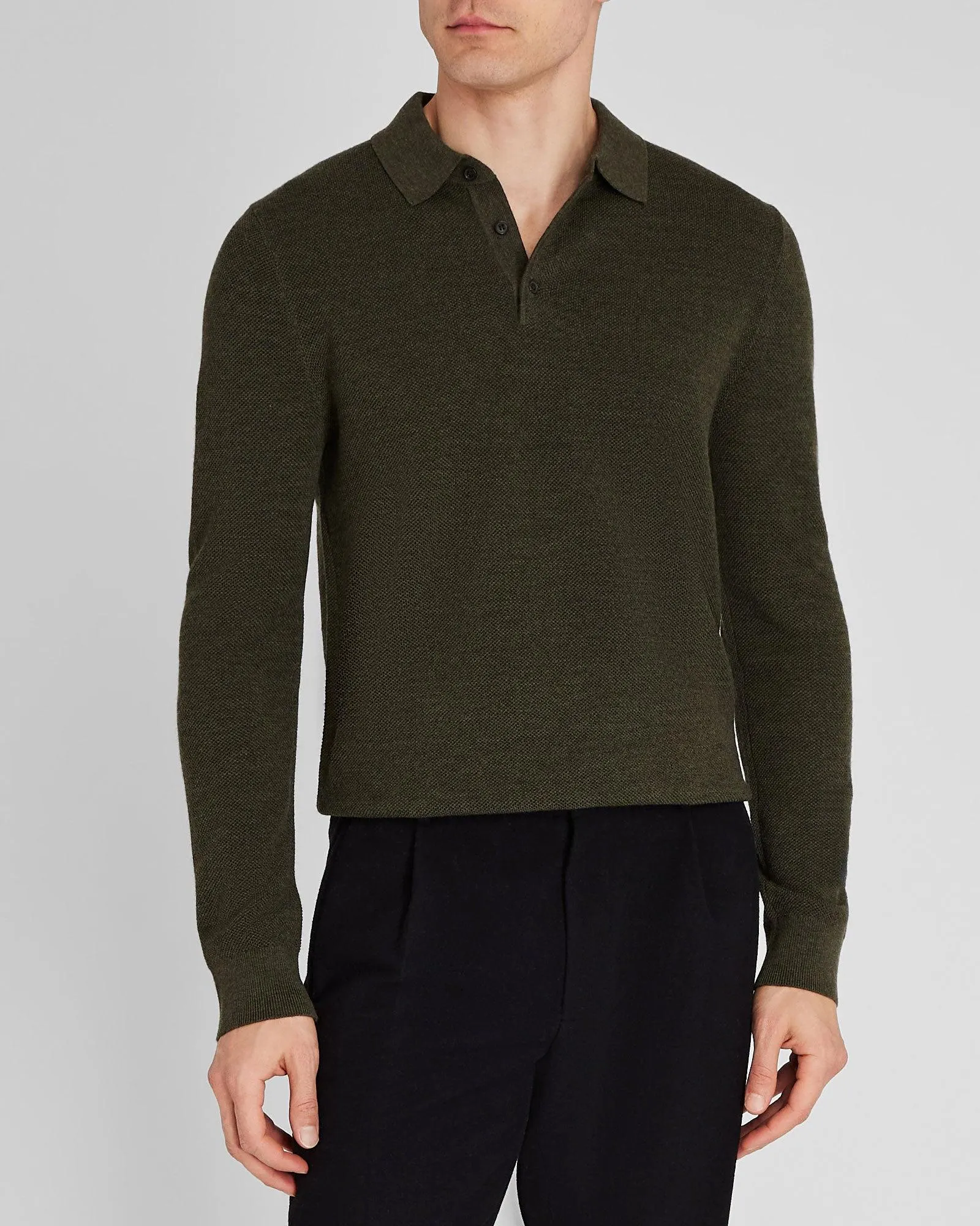 Long-Sleeve Stitch Wool Polo