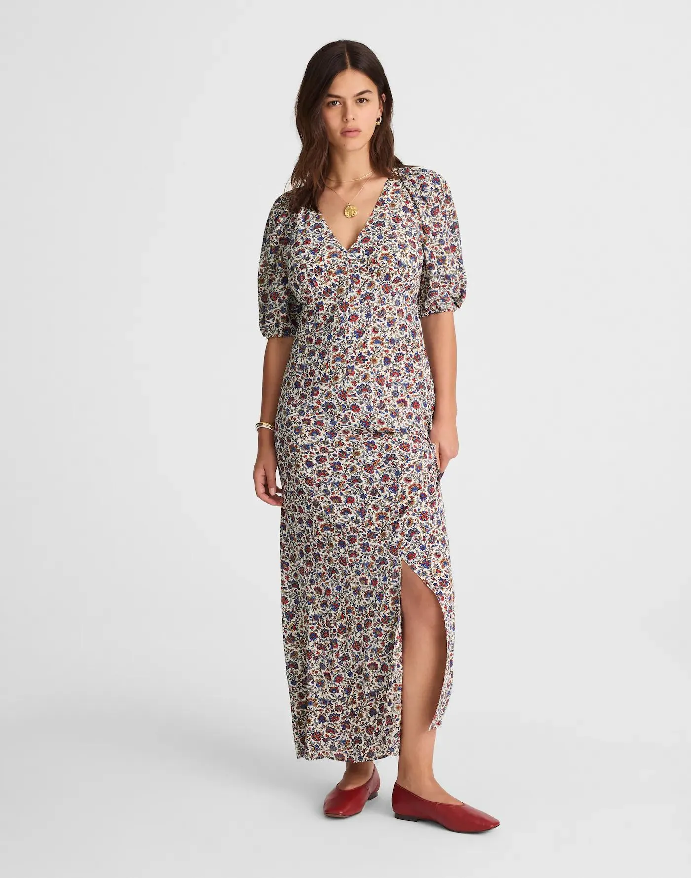 Puff-Sleeve Empire Maxi Dress in Floral