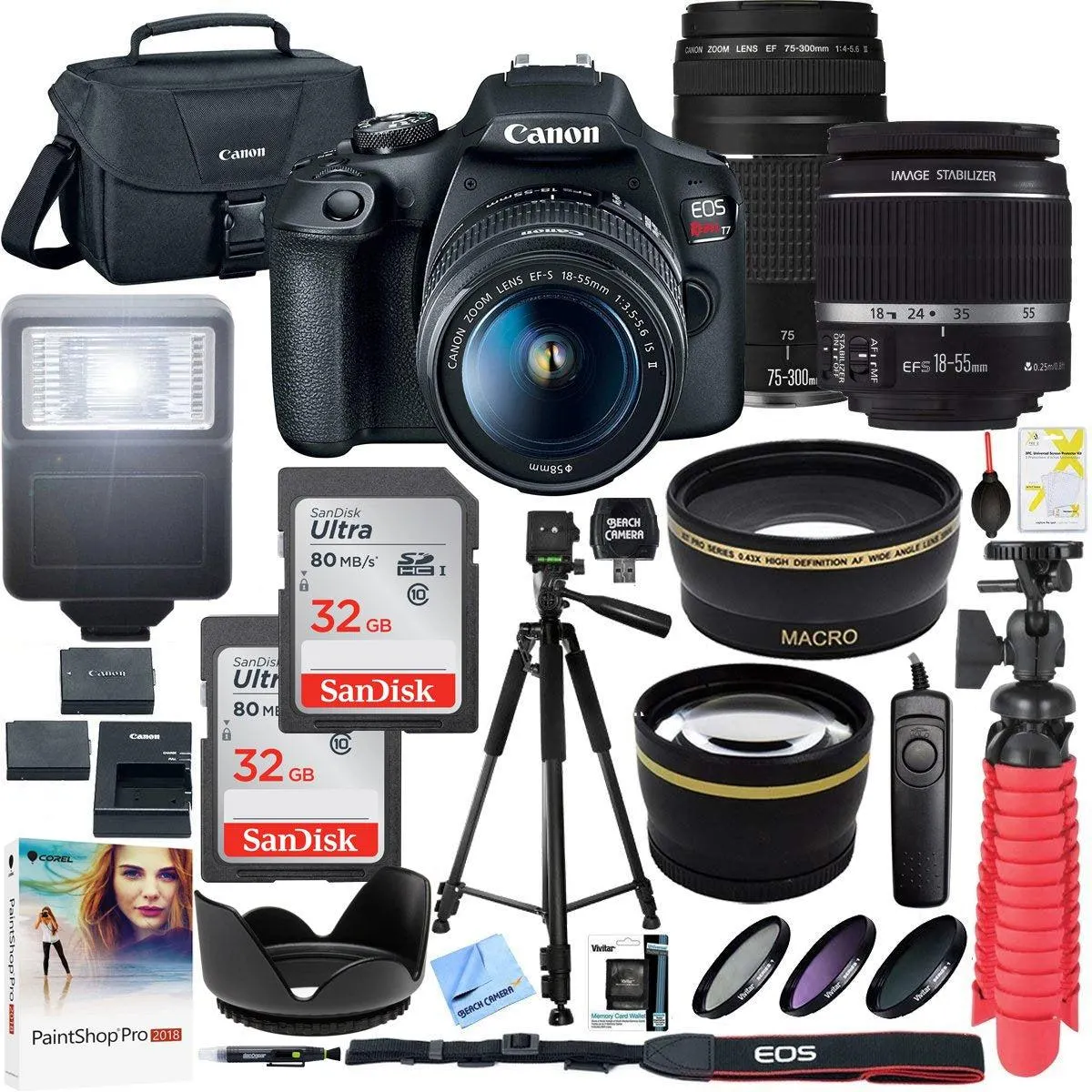 Canon EOS Rebel T7 DSLR Camera w/ 18-55mm IS II + 75-300mm III Double Zoom Deluxe Kit