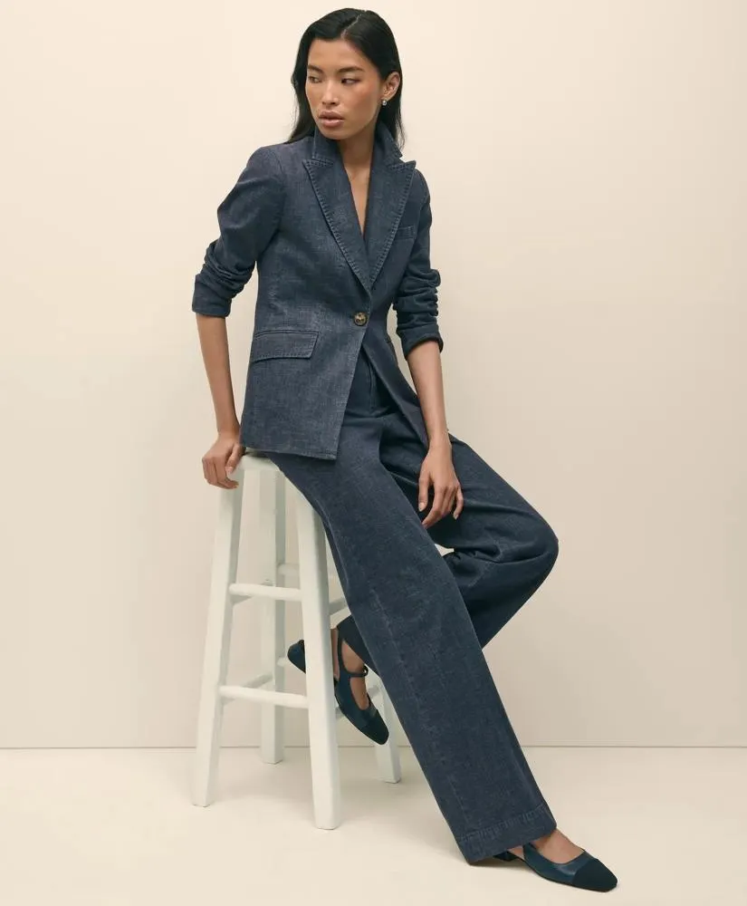 Cotton Blend Denim Peak Lapel Jacket