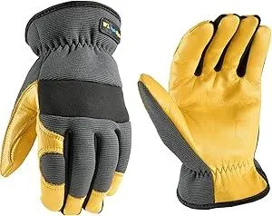 Wells Lamont Men's Slip On HydraHyde Water-Resistant Leather Palm Hybrid Work Gloves,Gray, Large 3241L (Pack of 1)