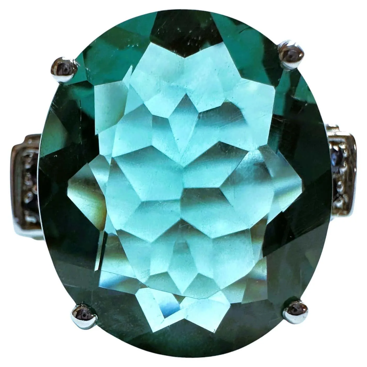 New 11.50 Carat Ocean Blue Aquamarine & Diamond Cut Sapphire Sterling Ring