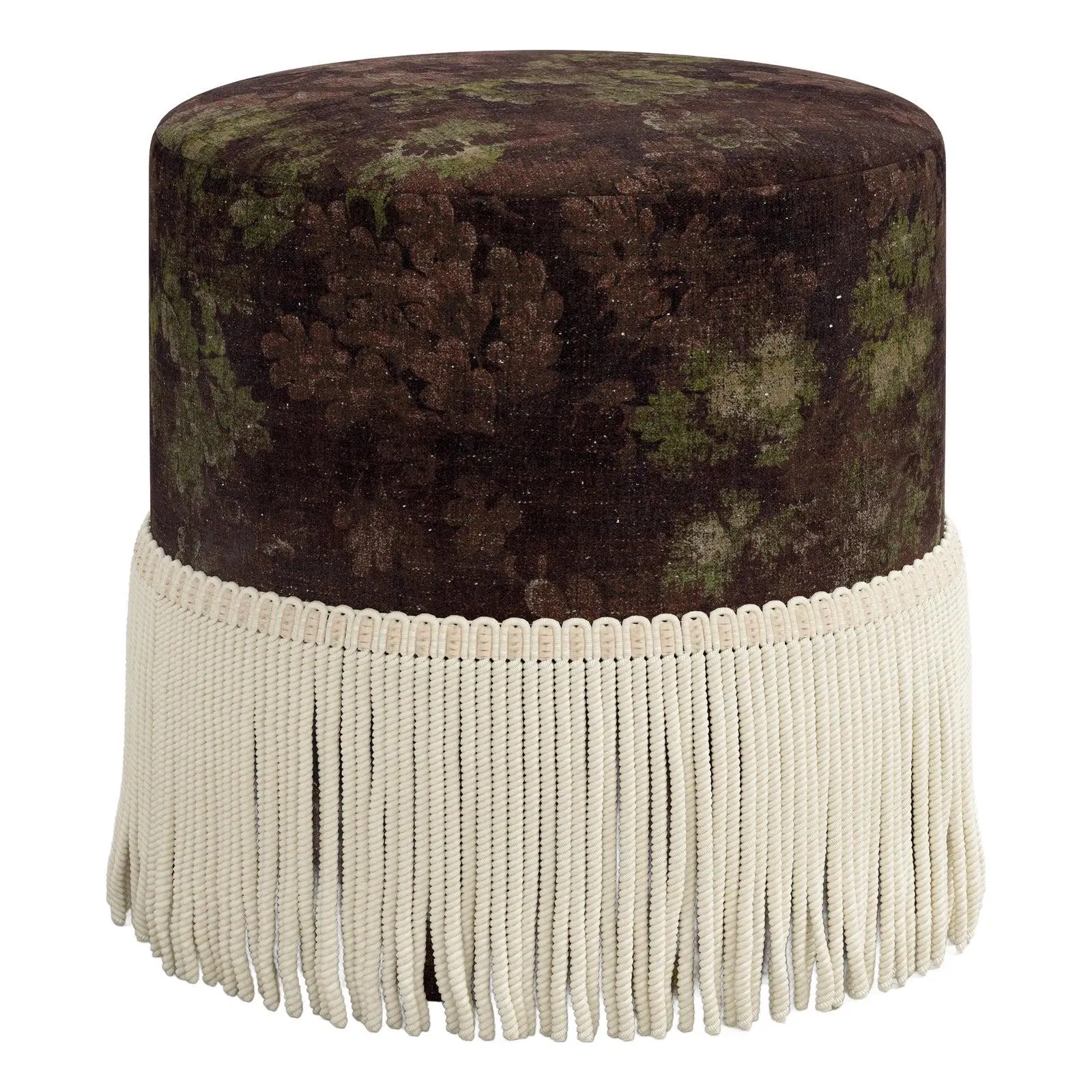 Tambor Ottoman with Fringe in Verdure Merlot