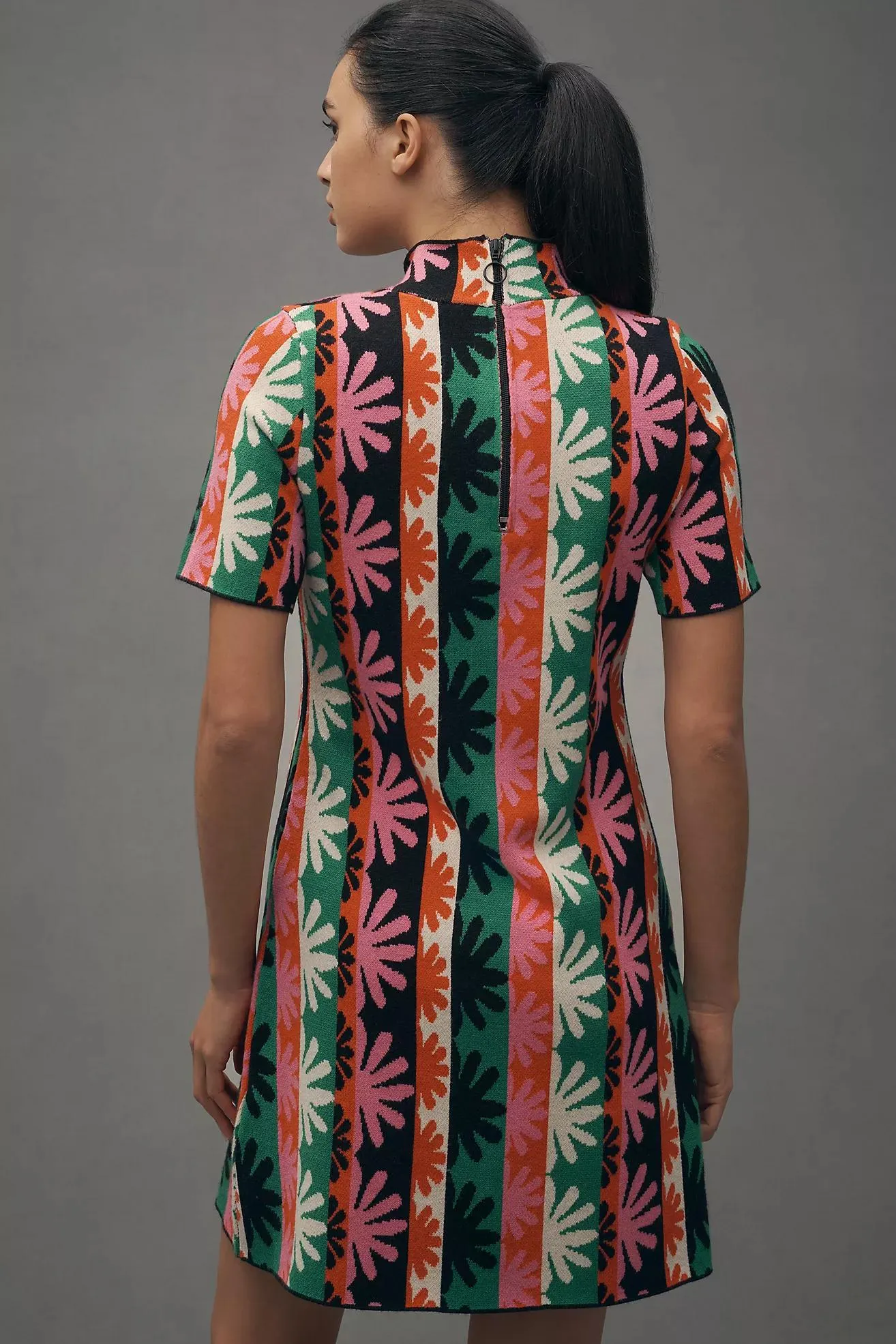 The Nina Short-Sleeve Mock-Neck Mod Mini Dress