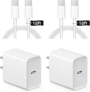 iPhone 16 15 Charger Fast Charging 10Ft - 2 Pack 20W USB C Wall Charger Block and Type C to C Cable Compatible with iPhone 16/16 Pro/16 Pro Max/iPhone 15, iPad Pro, Air 5/4, iPad 10/Mini 6