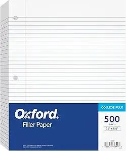 Oxford Loose Leaf Paper, 500 Sheets, College Rule Filler Notebook Paper, 8-1/2" x 11", 3-Hole Punched Fits 3-Ring Binders (62349)