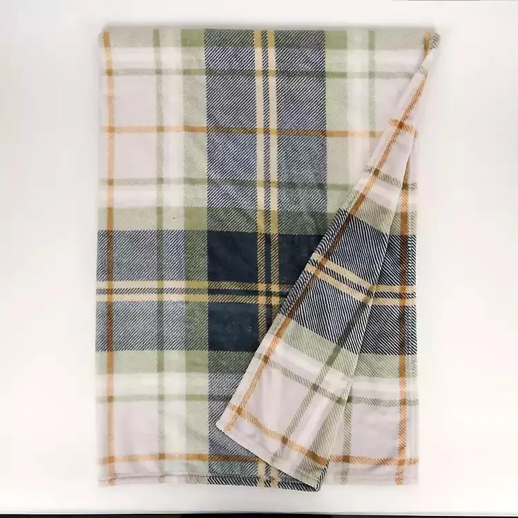 Dark Green Criss Cross Plaid Throw