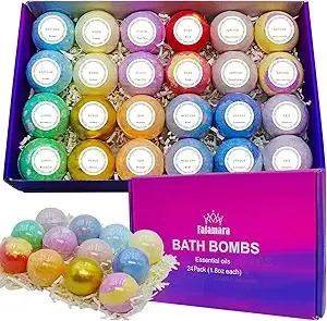 Bath Bombs Gift Set - 24 Pcs Handmade, Natural & Organic Essential Oil Bubble Bath for Women and Girls