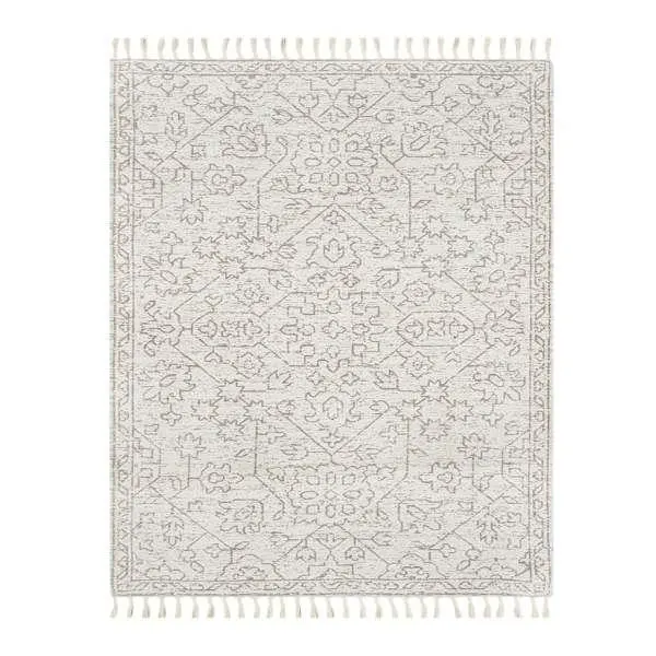(B719) Elsa Cream Flatweave Fringe Area Rug, 8x10