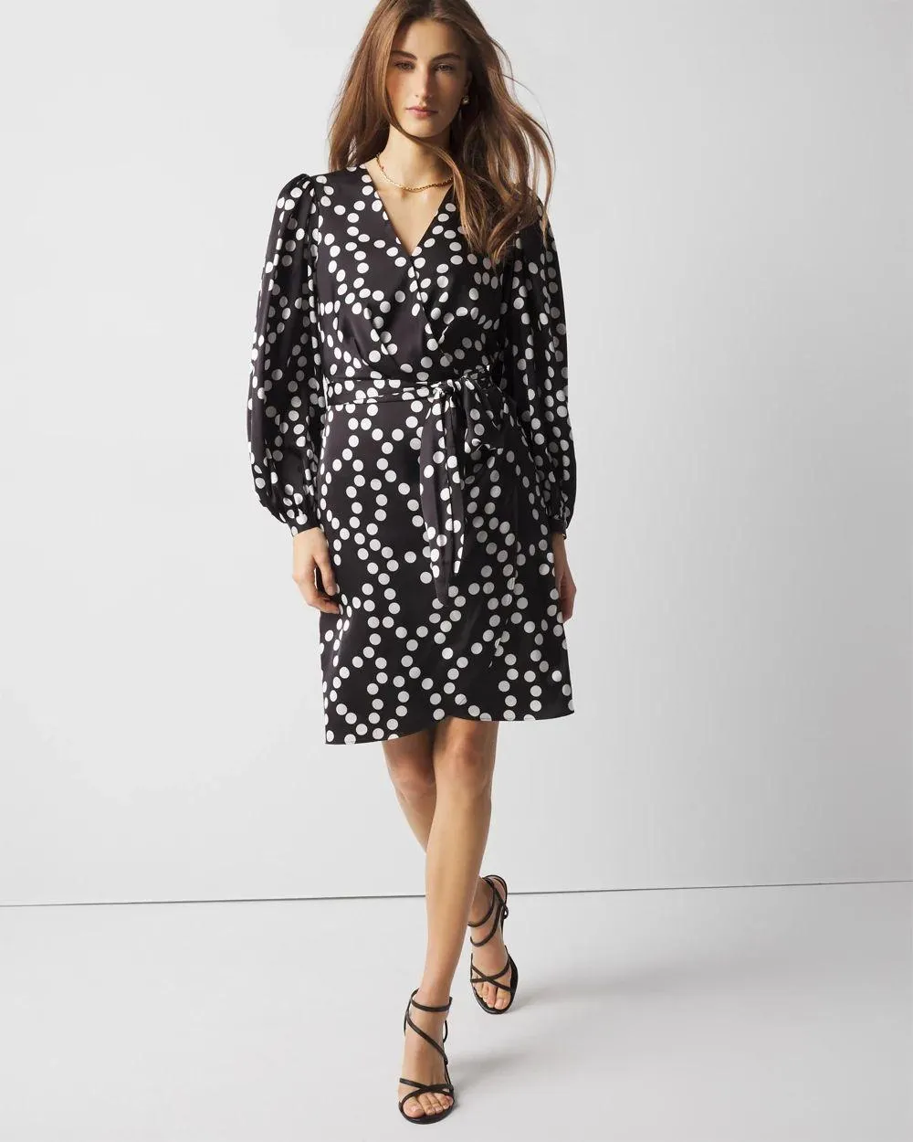 Polka Dot Faux Wrap Dress