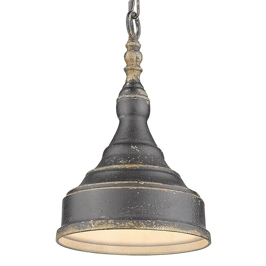 Golden Lighting Keating 1 -Light Antique Black Iron Rustic Dome Mini Hanging Pendant light