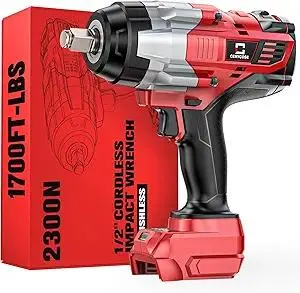Cordless Impact Wrench 1/2 inch Compatible with Milwaukee 18V Battery: 1700FT-LBS High Torque Impact Wrench Heavy Duty Tool - Brushless Electric Impact Gun Includes LED Work Light - Bare Tool Only